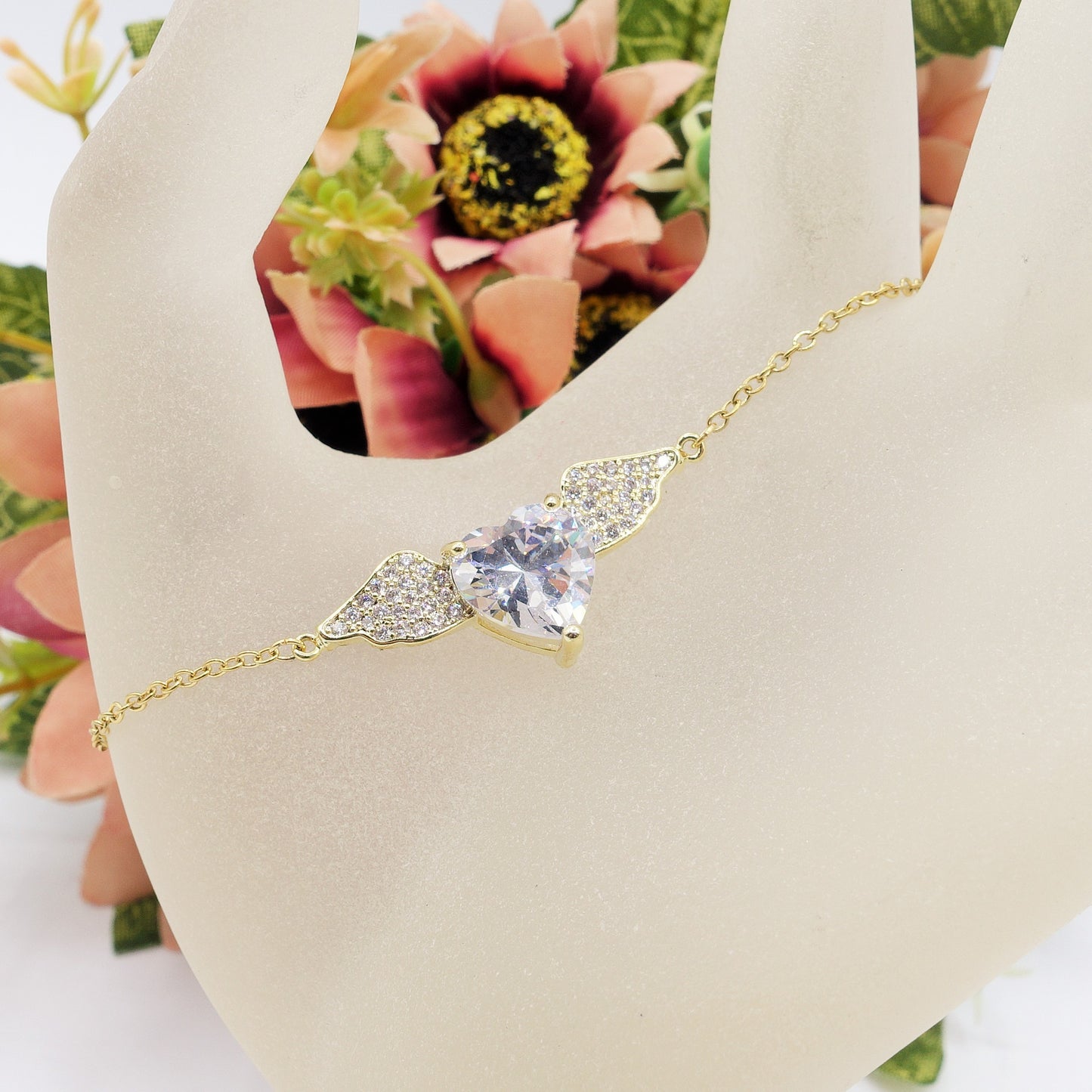 ANGEL CRYSTAL Bracciale - ACCIAIO INOSSIDABILE- Bracciale CUORE con ali in cubic zirconia