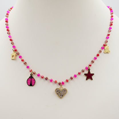 ADORABLE ~ Collana ACCIAIO INOSSIDABILE con perline ciondoli