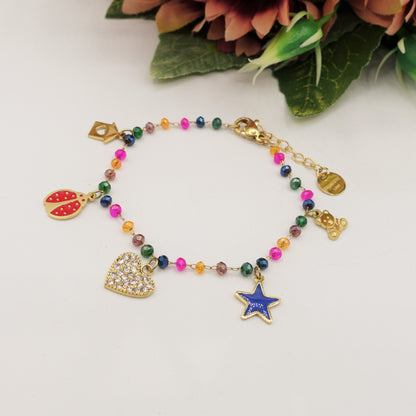 ADORABLE ~ Bracciale ACCIAIO INOSSIDABILE con perline ciondoli