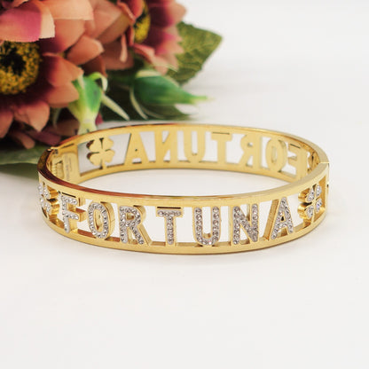 FORTUNA BRACCIALE A MANETTA~ ACCIAIO INOSSIDABILE - CON SCRITTA FORTUNA E ZIRCONI