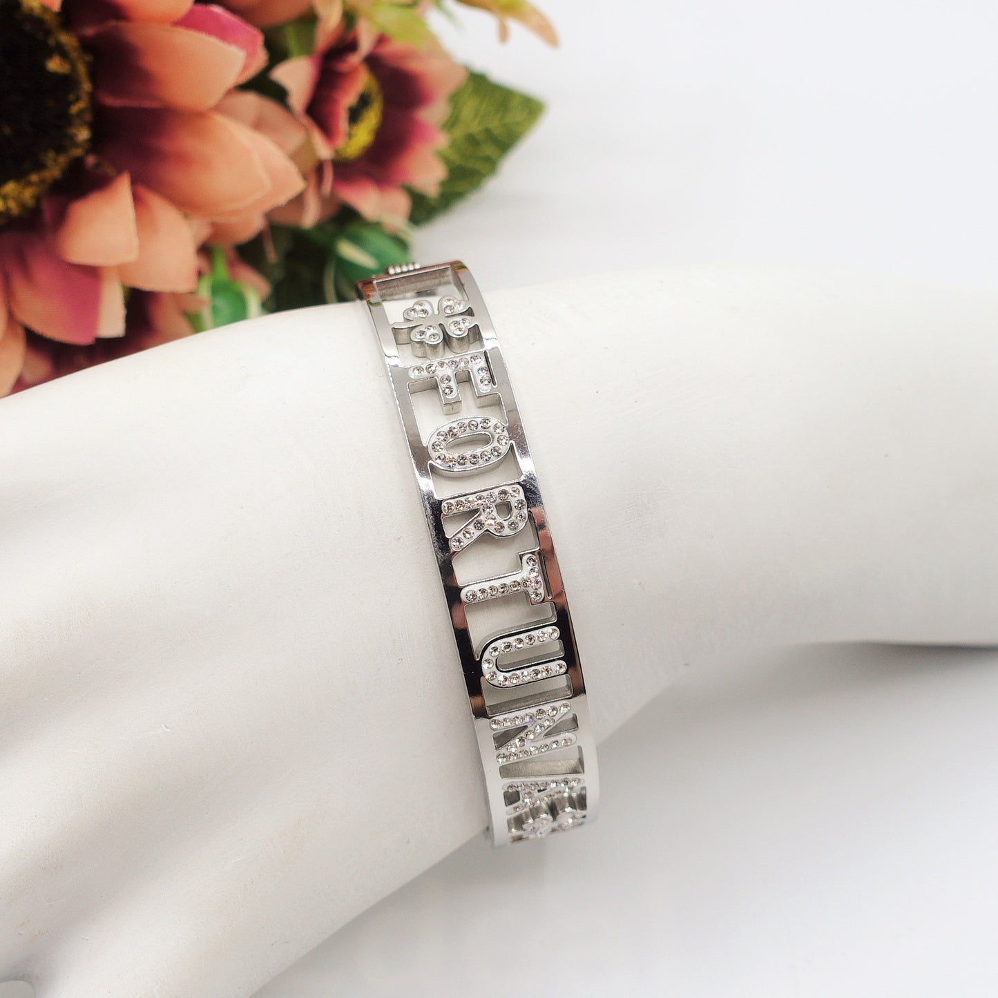 FORTUNA BRACCIALE A MANETTA~ ACCIAIO INOSSIDABILE - CON SCRITTA FORTUNA E ZIRCONI
