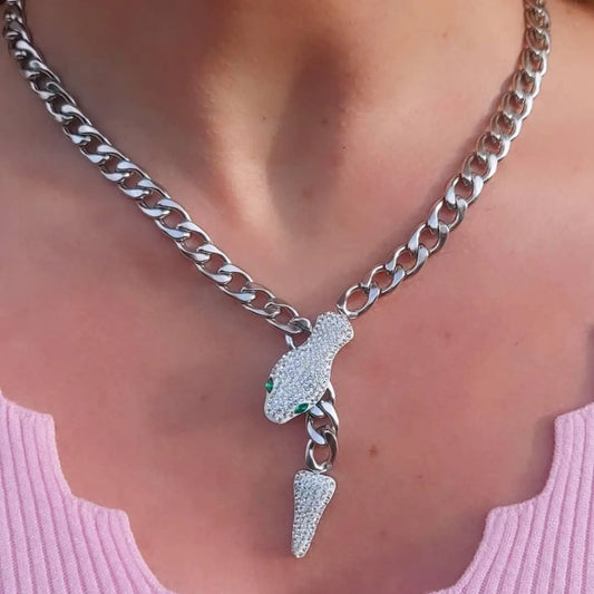 MASHA XL - ACCIAIO inossidabile - collana snake in catena con cubic zirconia