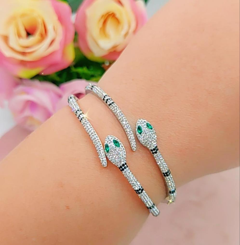 MEDEA~ Acciaio Inossidabile - Bracciale a serpente con cubic zirconia