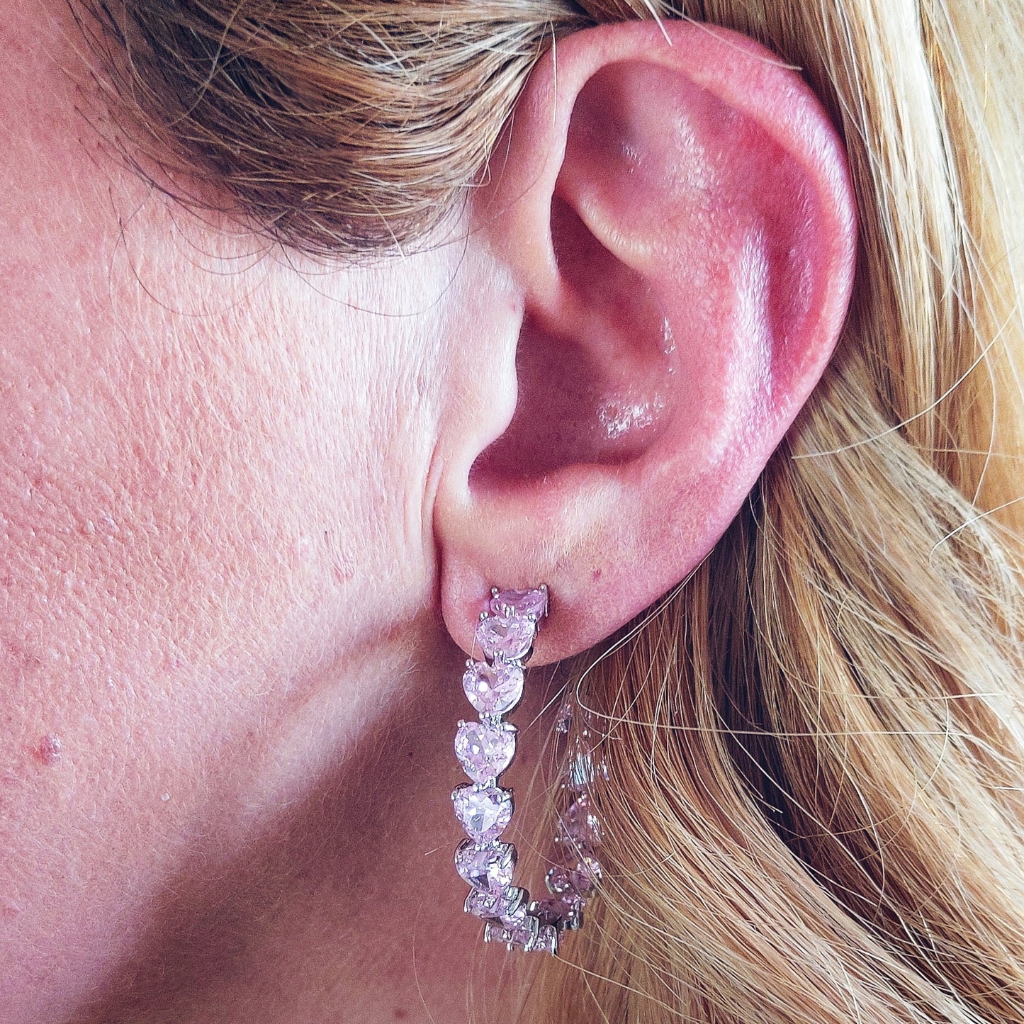 CHERIE - PINK big hoops xl - orecchini a cerchio con cubic zirconia a forma di cuore