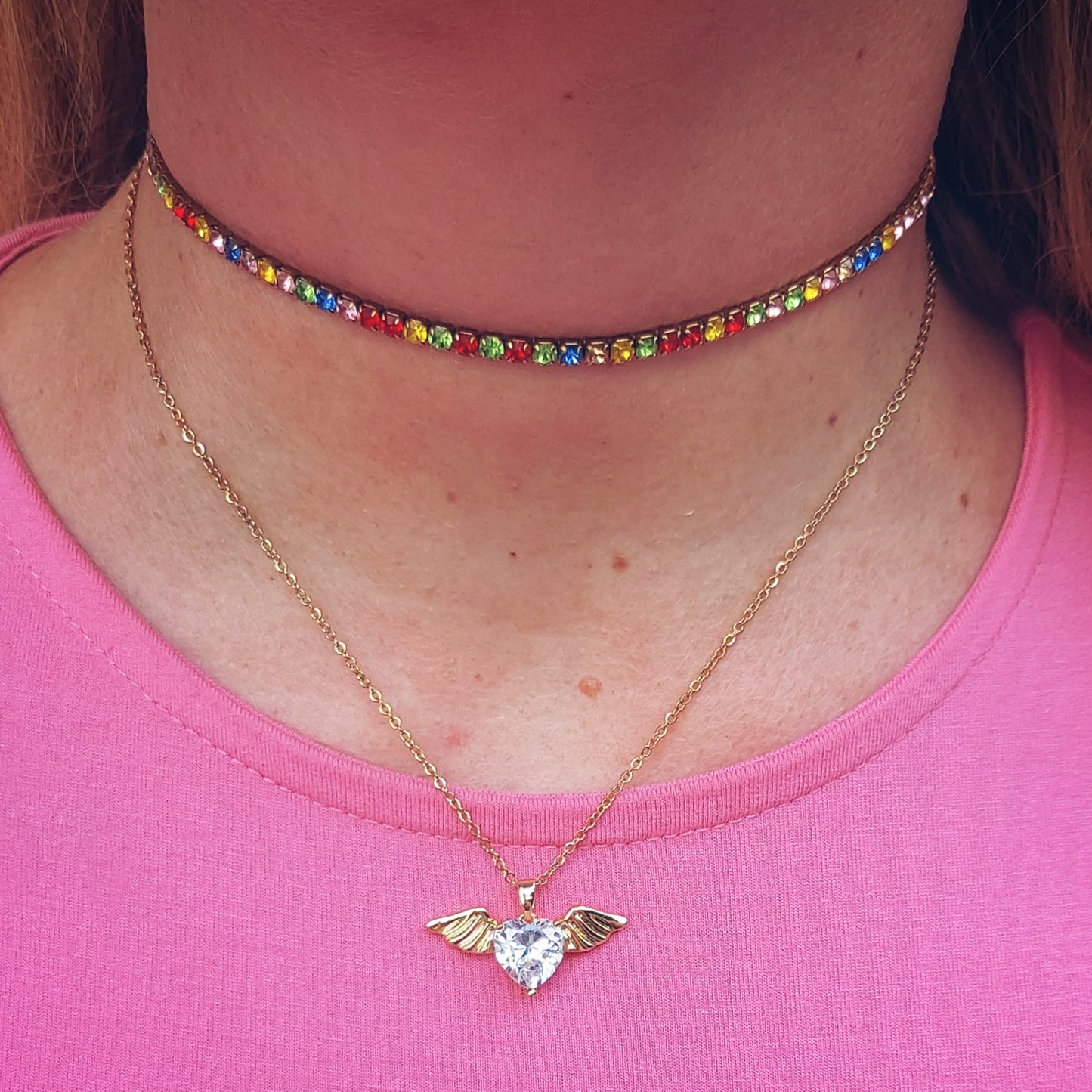 ANGEL - ACCIAIO INOSSIDABILE- collana con pendente CUORE con ali in cubic zirconia