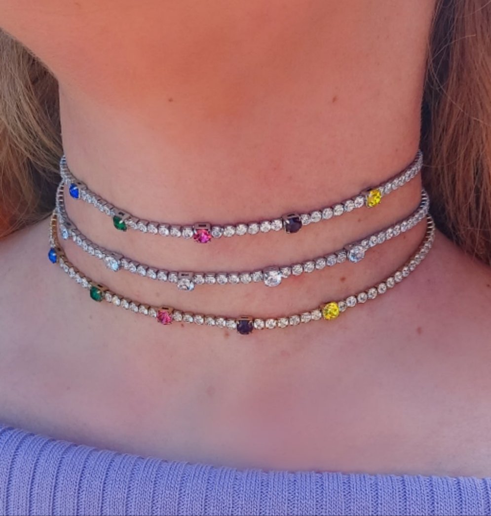 LUNA ~ Tennis Choker girocollo in ACCIAIO INOSSIDABILE con cubic zirconia