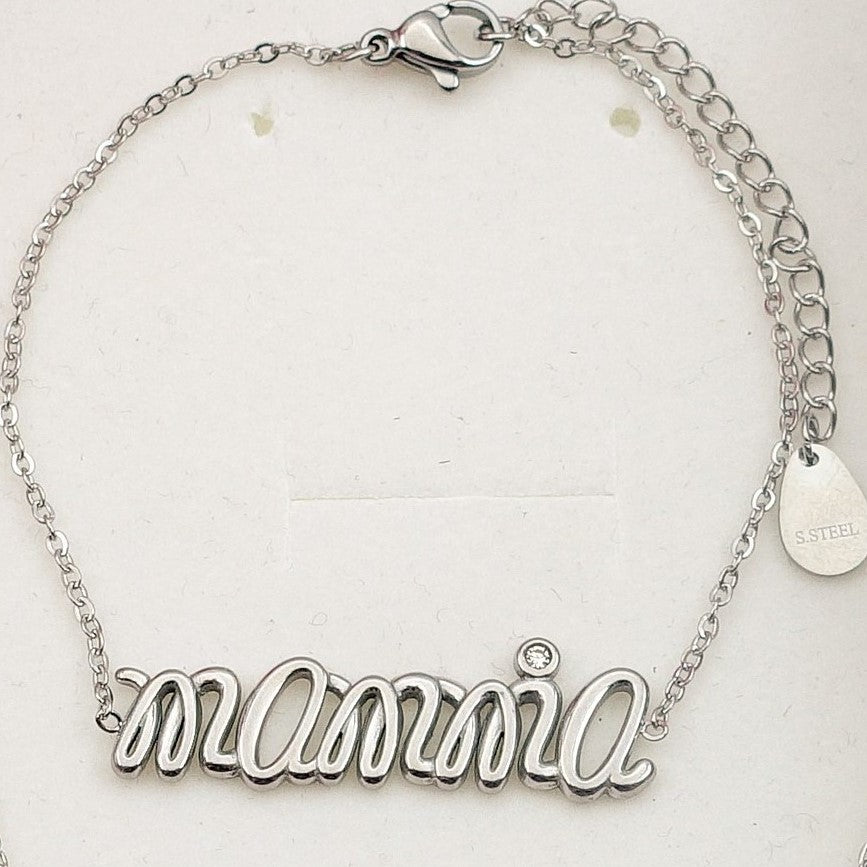 BRACCIALE IN CATENA~ ACCIAIO INOSSIDABILE - CON SCRITTA MAMMA E ZIRCONE