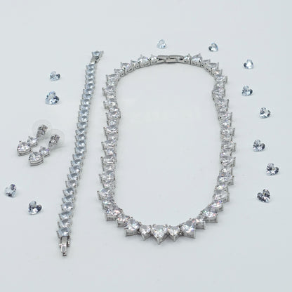 CHERIE-"THE SILVER SET"- 3 PCS- zirconia necklace+zirconia pendants earrings+zirconia tennis bracelet