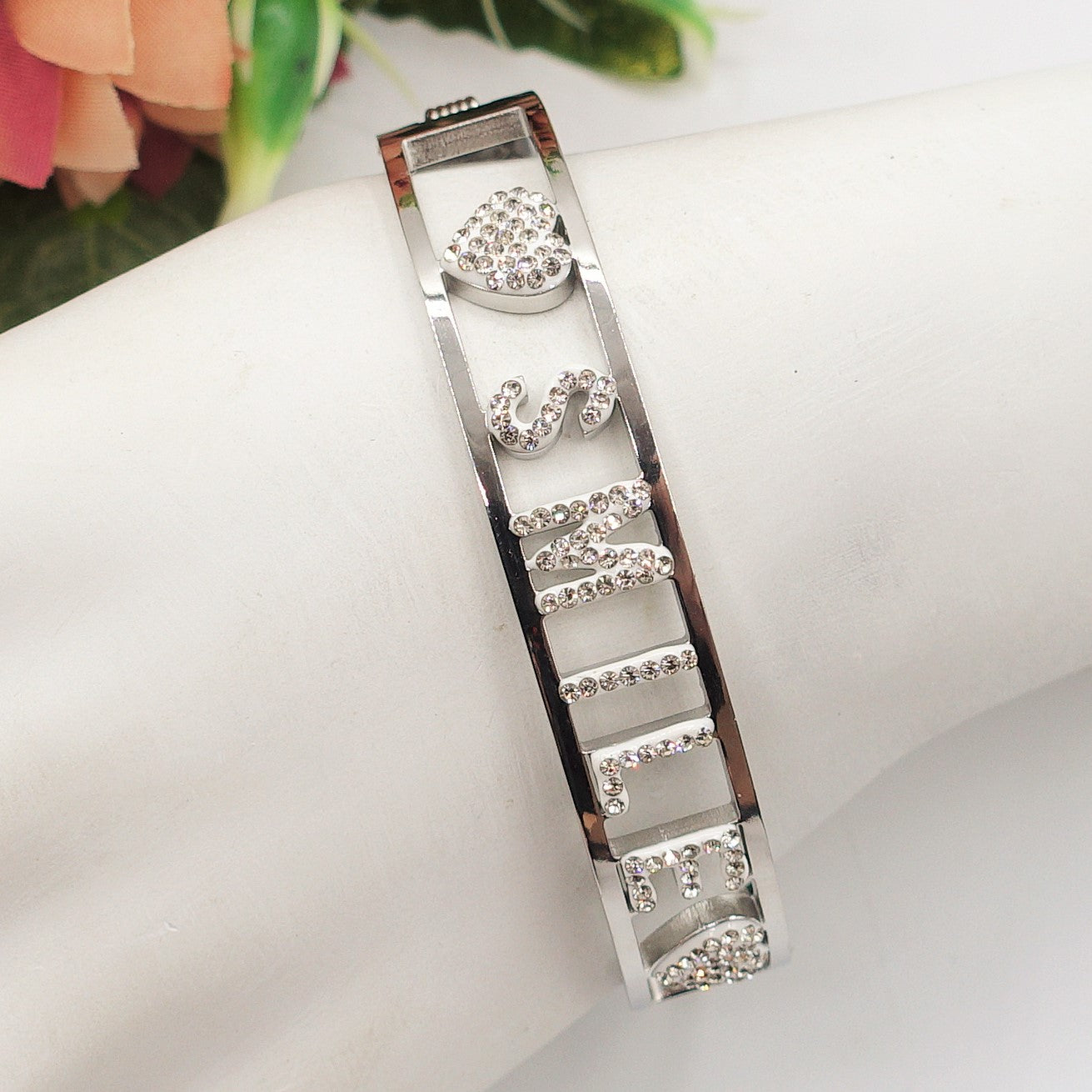 SMILEBracciale a manetta - Acciaio inossidabile - con scritta smile e zirconi