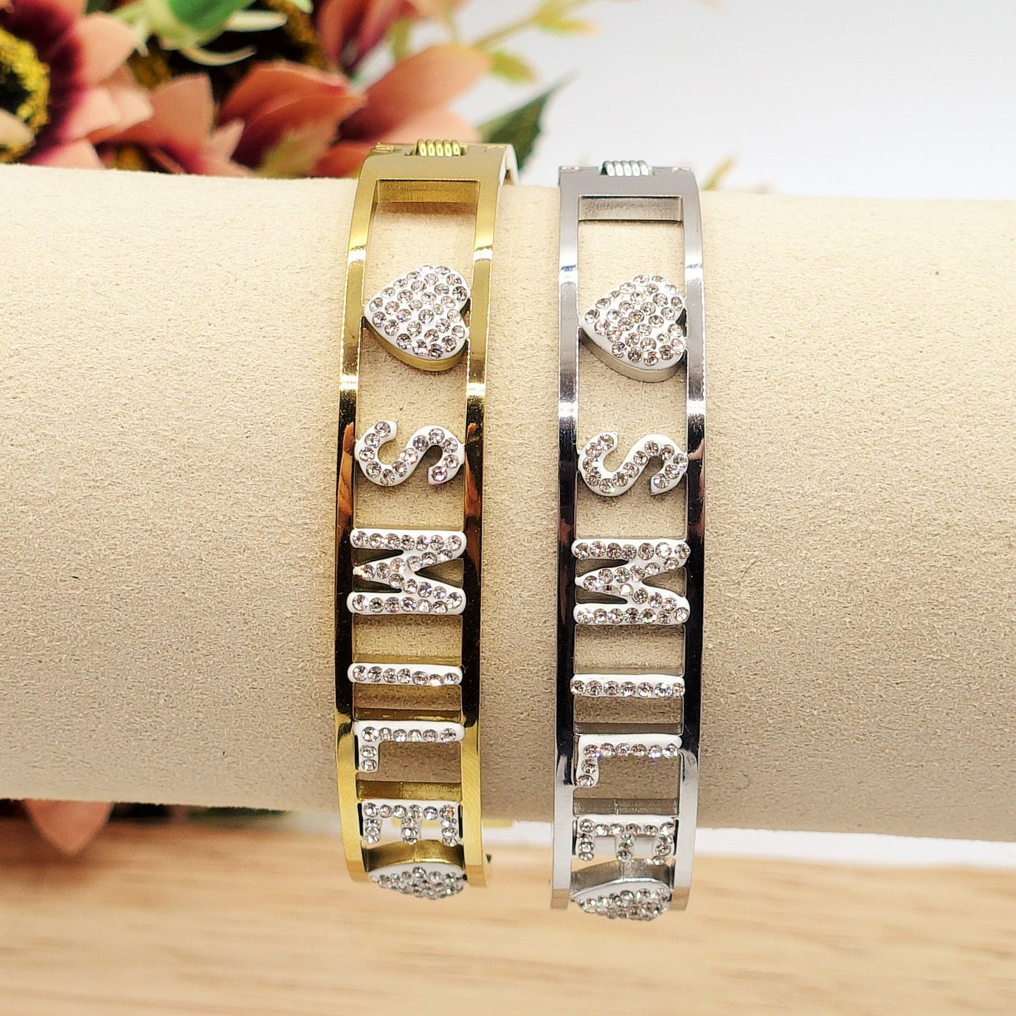 SMILEBracciale a manetta - Acciaio inossidabile - con scritta smile e zirconi