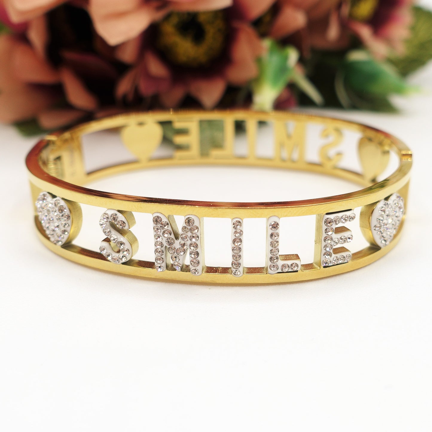 SMILEBracciale a manetta - Acciaio inossidabile - con scritta smile e zirconi