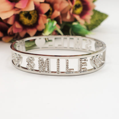 SMILEBracciale a manetta - Acciaio inossidabile - con scritta smile e zirconi