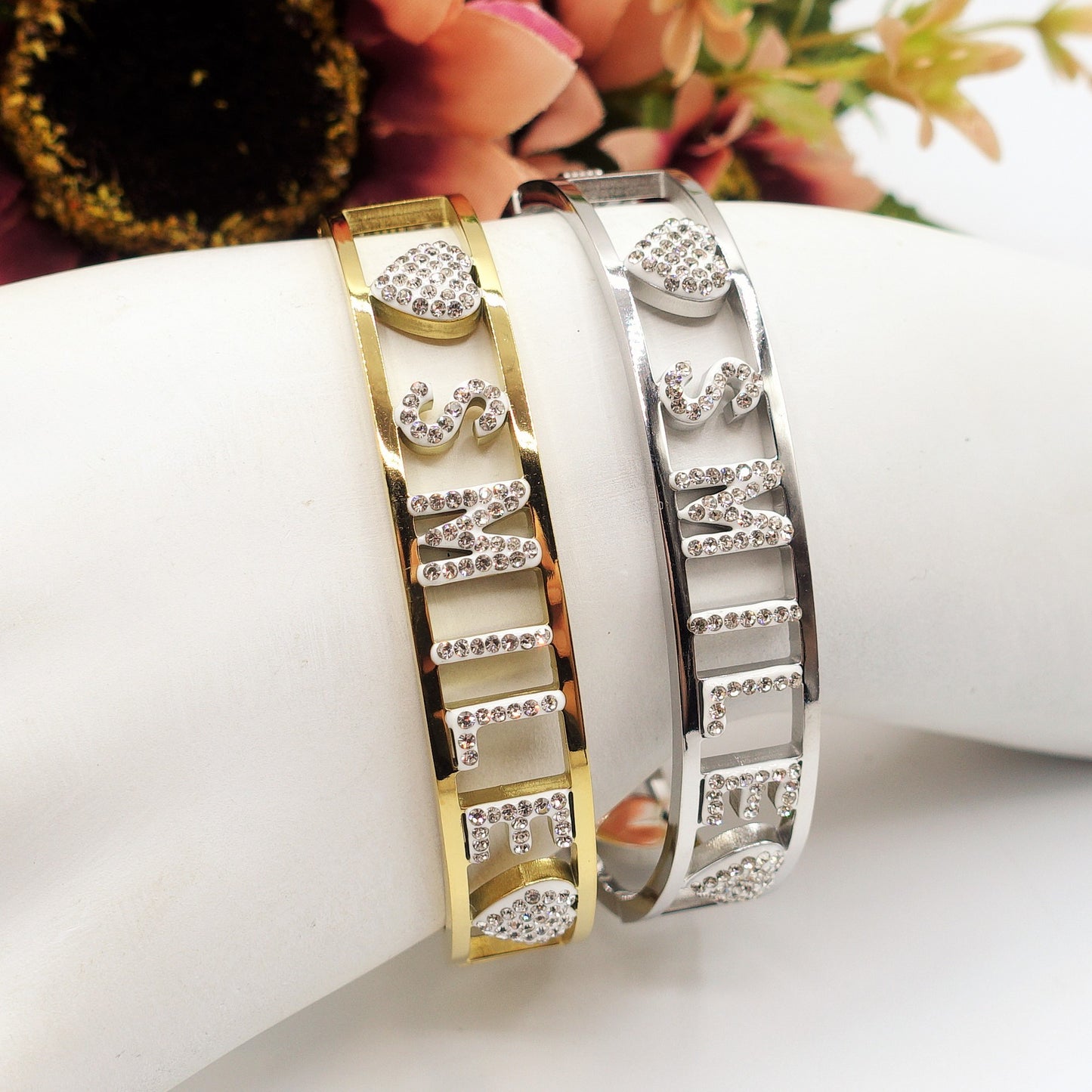 SMILEBracciale a manetta - Acciaio inossidabile - con scritta smile e zirconi