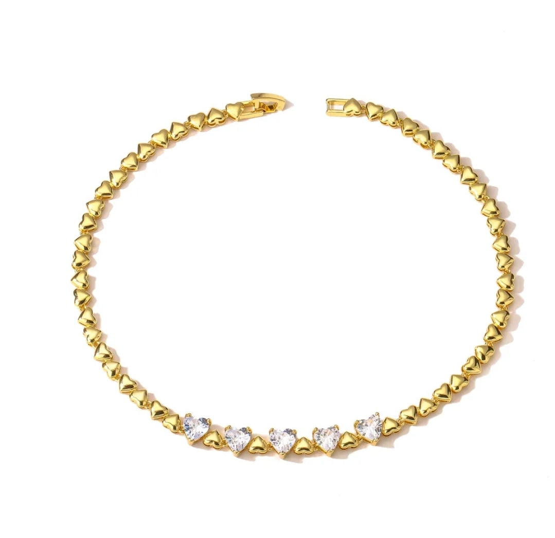CLAIRE - Collier Tennis - Collana con cuoricini bombè e Cubic Zirconia a forma di cuore