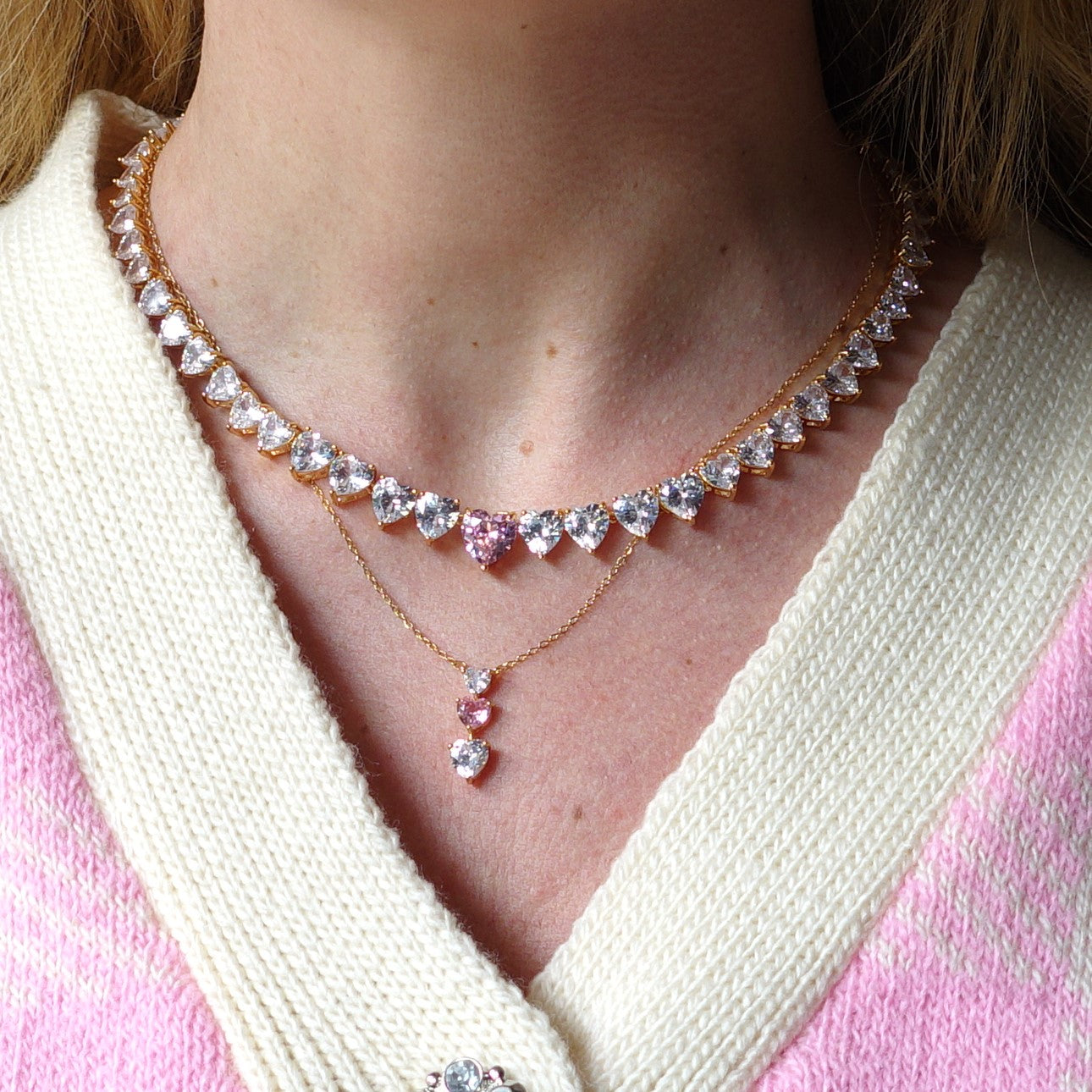 CHERIE triple hearts - ACCIAIO INOSSIDABILE - Collana con triplo cuore in cubic zirconia