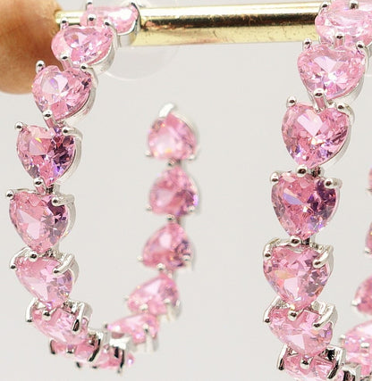 CHERIE - PINK big hoops xl - orecchini a cerchio con cubic zirconia a forma di cuore