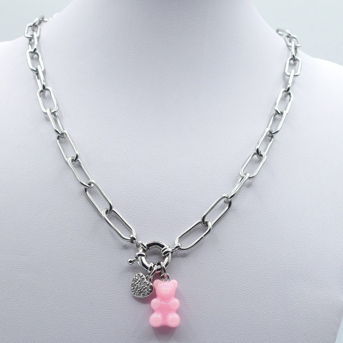 WINONA ~ ACCIAIO INOSSIDABILE Collana catena + timone e Teddy colorato