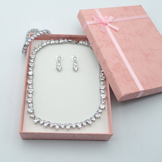 CHERIE-"THE SILVER SET"- 3 PCS- zirconia necklace+zirconia pendants earrings+zirconia tennis bracelet