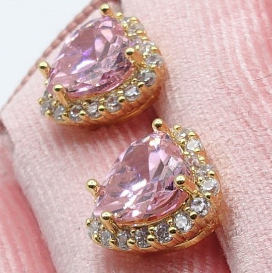 DIANA ~Orecchini a bottone con cubic zirconia a forma di cuore