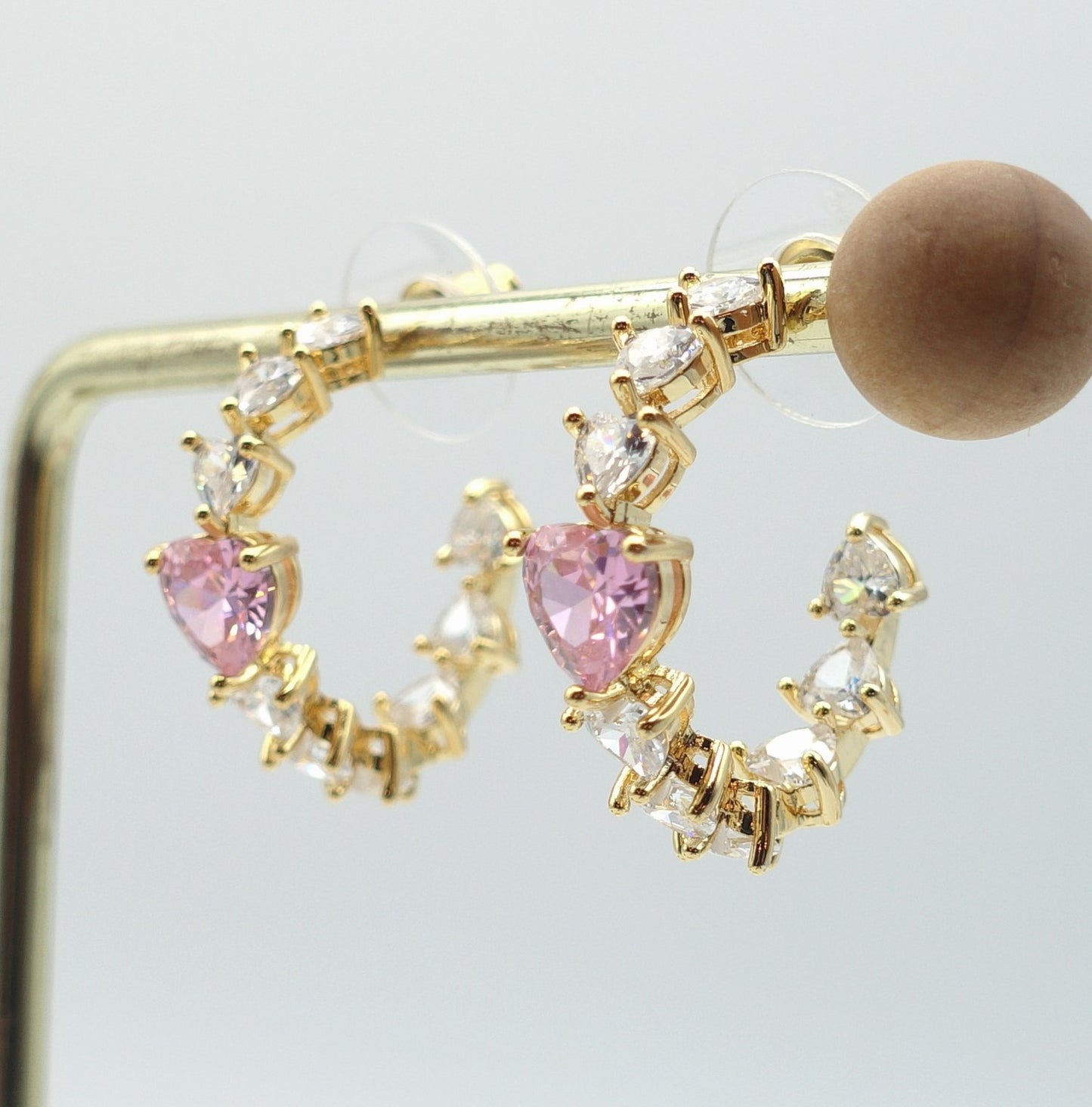 CHERIE - BIG heart - orecchini a cerchio con cubic zirconia a forma di cuore
